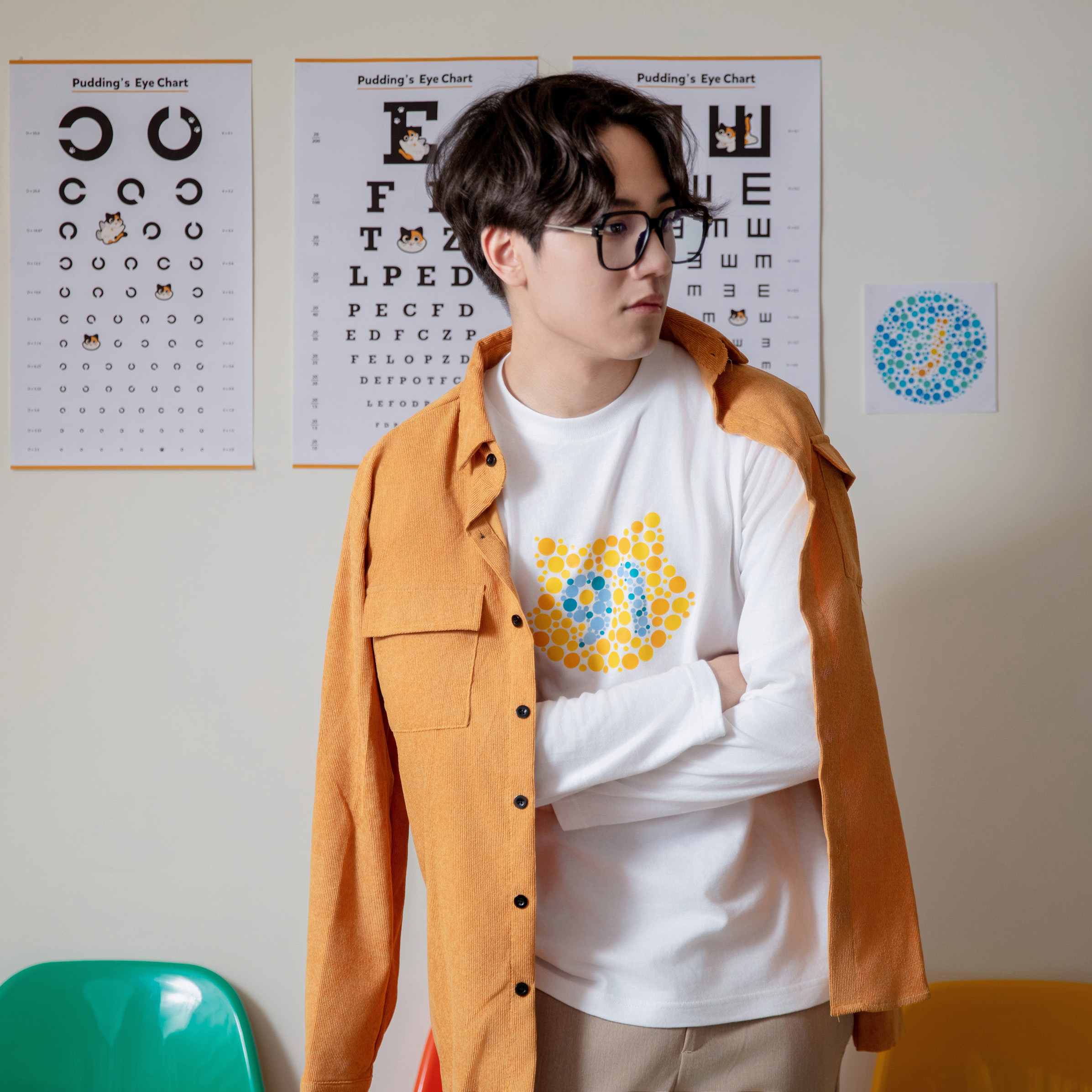 測色盲貓大頭 長袖T恤