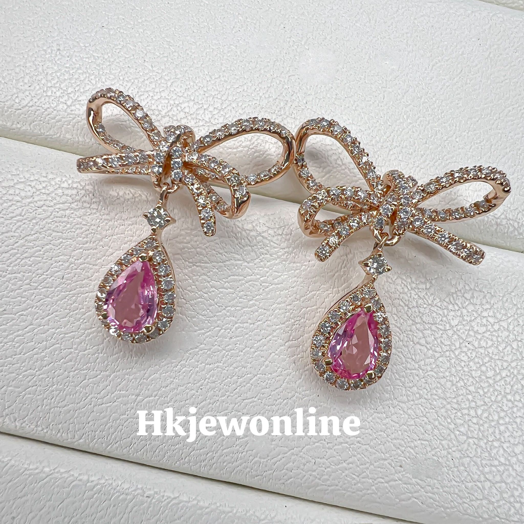 🎀 18K Rose Gold Pink Sapphire Diamond Earrings