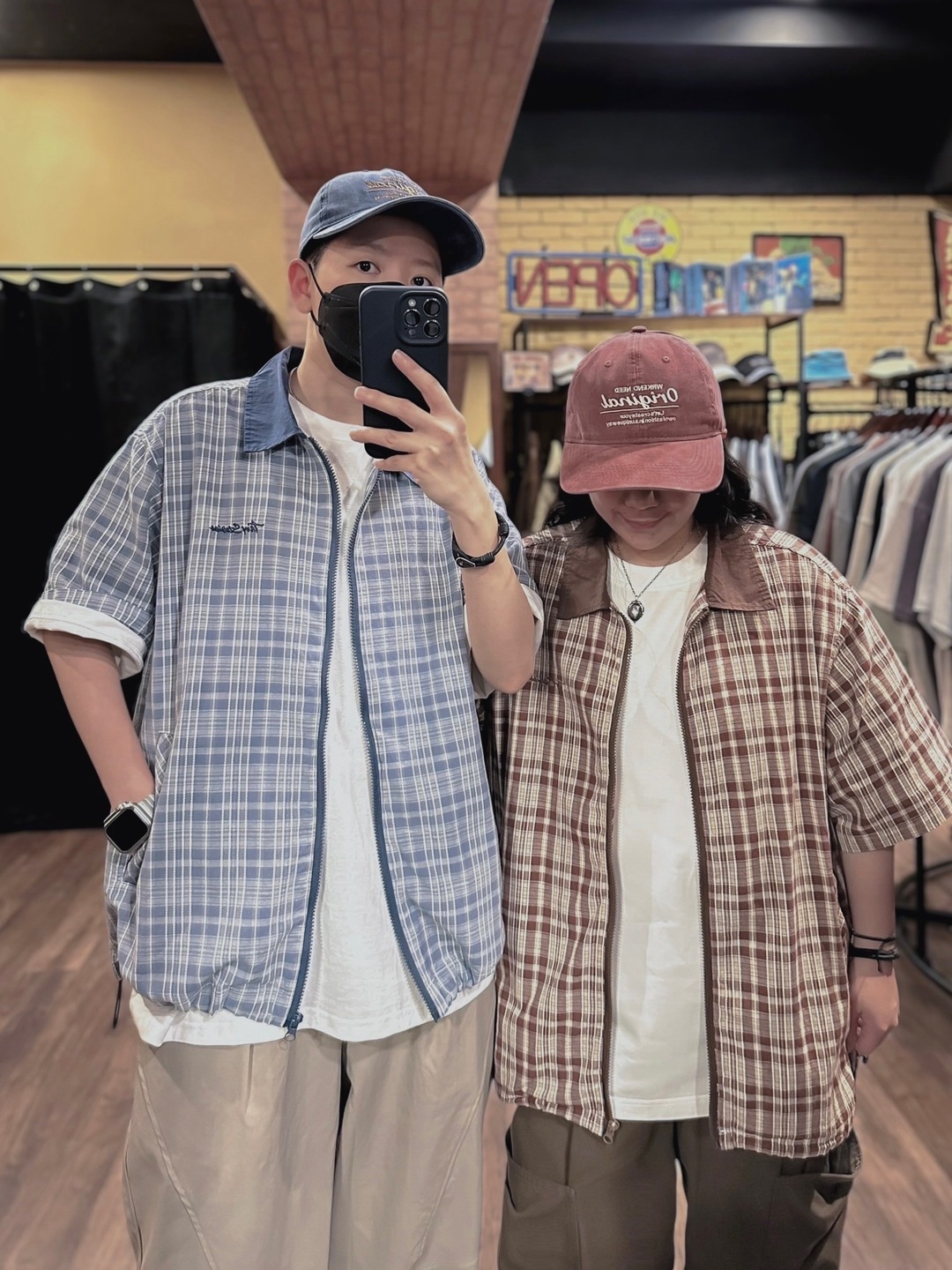 日系格紋拉鍊POLO襯衫