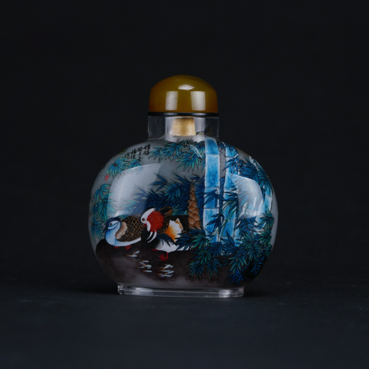 鹿港窯典藏級內畫工藝|佳侶鼻煙壺 鴛鴦天鵝詮釋愛情長久與和諧美滿