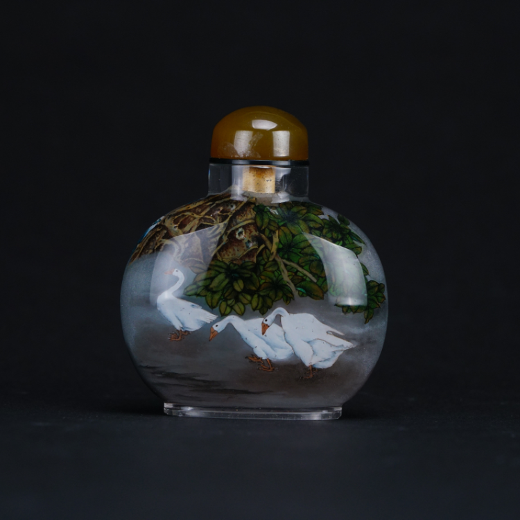 鹿港窯典藏級內畫工藝|佳侶鼻煙壺 鴛鴦天鵝詮釋愛情長久與和諧美滿