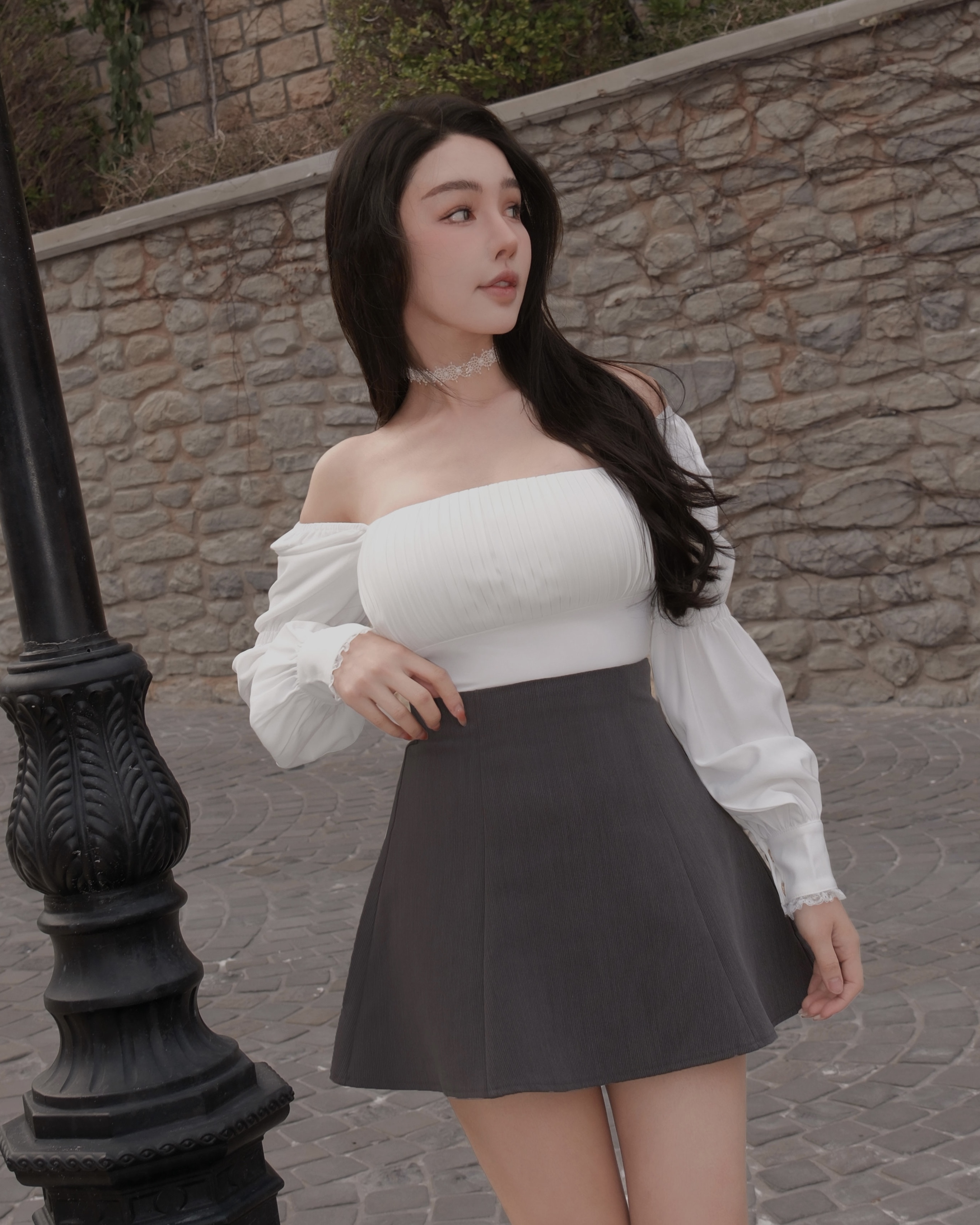 ⭒訂製-古典方領壓褶緞面上衣