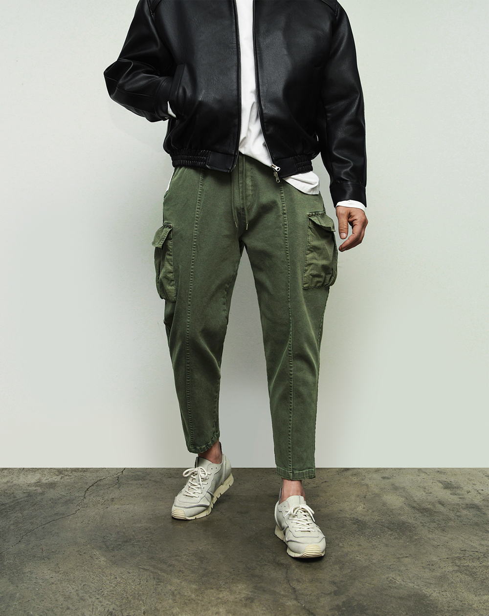 大口袋半拉鍊工裝褲