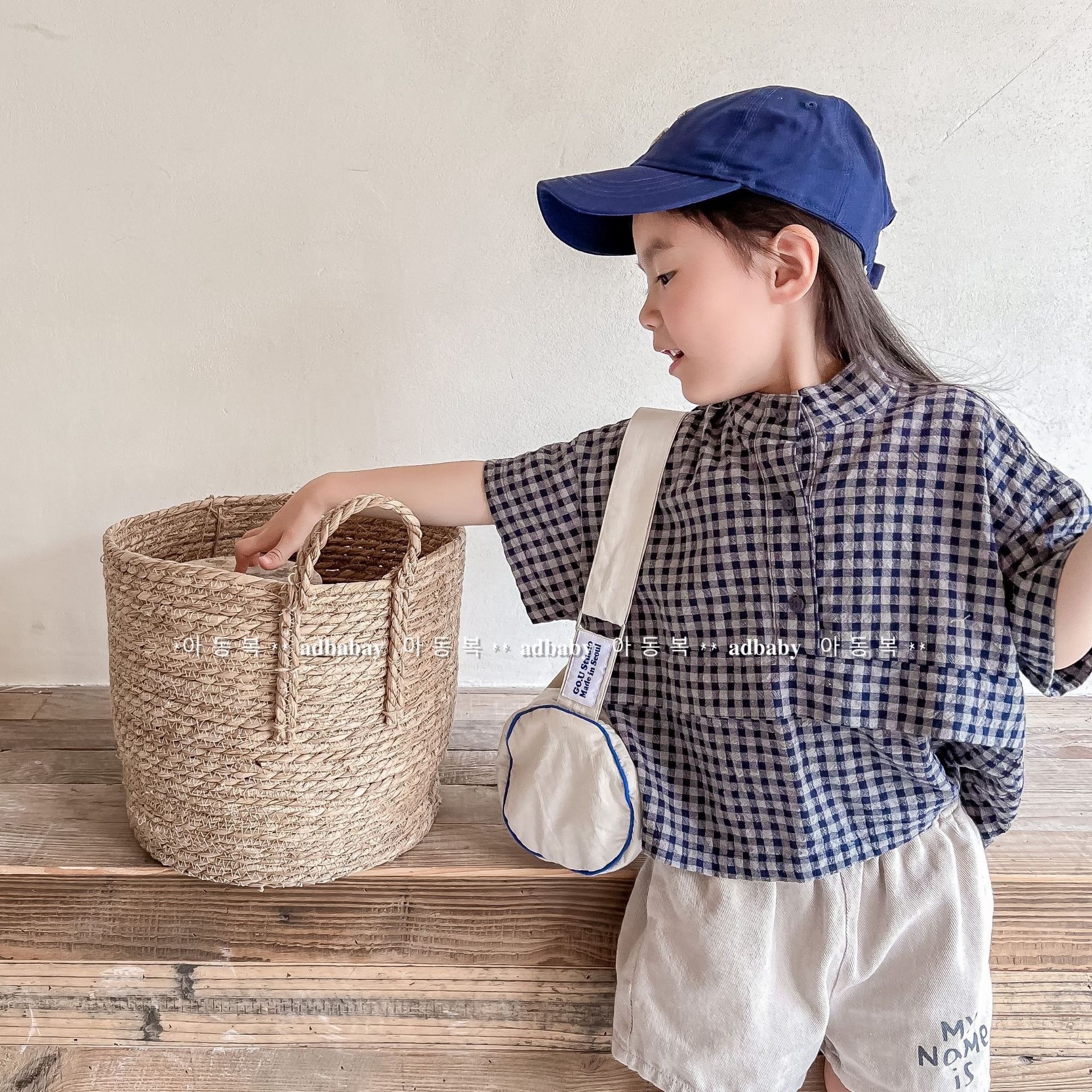 小正式麻棉格紋上衣