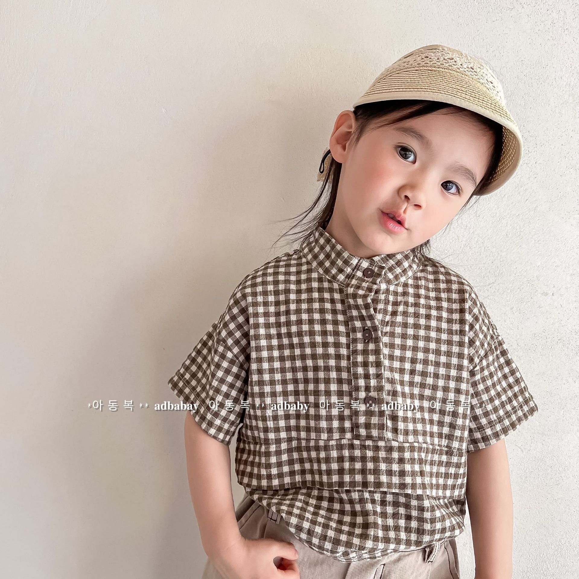 小正式麻棉格紋上衣