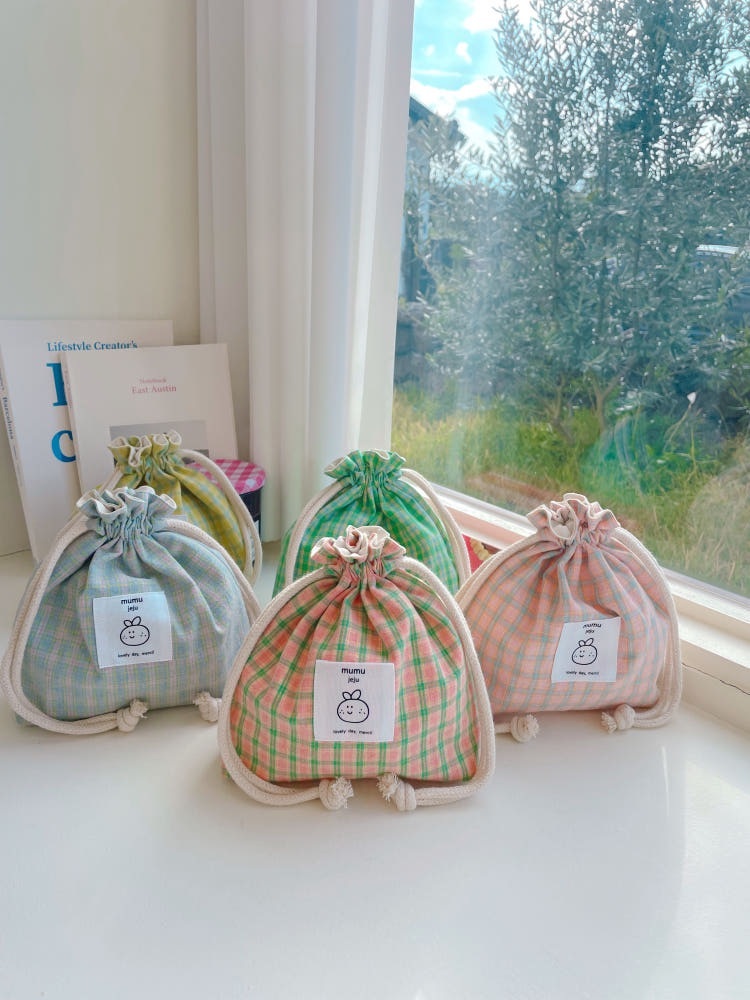 濟州島限定橘子束口袋(格子系列)