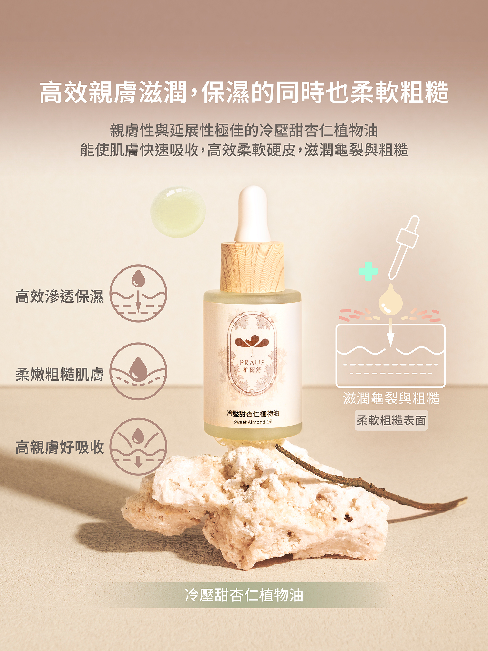 甜杏仁油,植物油,按摩油,柔軟肌膚,粗皮,厚皮,粗糙軟化,乾癢,乾燥