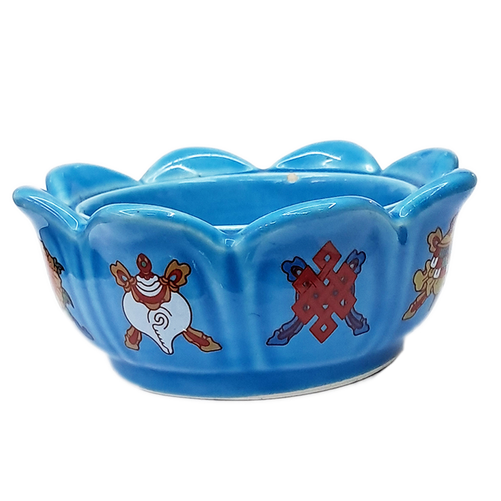 八吉祥藍蓮花瓷座{發展 事業順利)【十方】122417