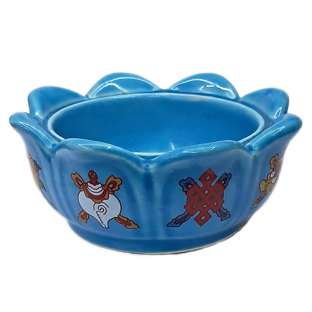 八吉祥藍蓮花瓷座{發展 事業順利)【十方】122417