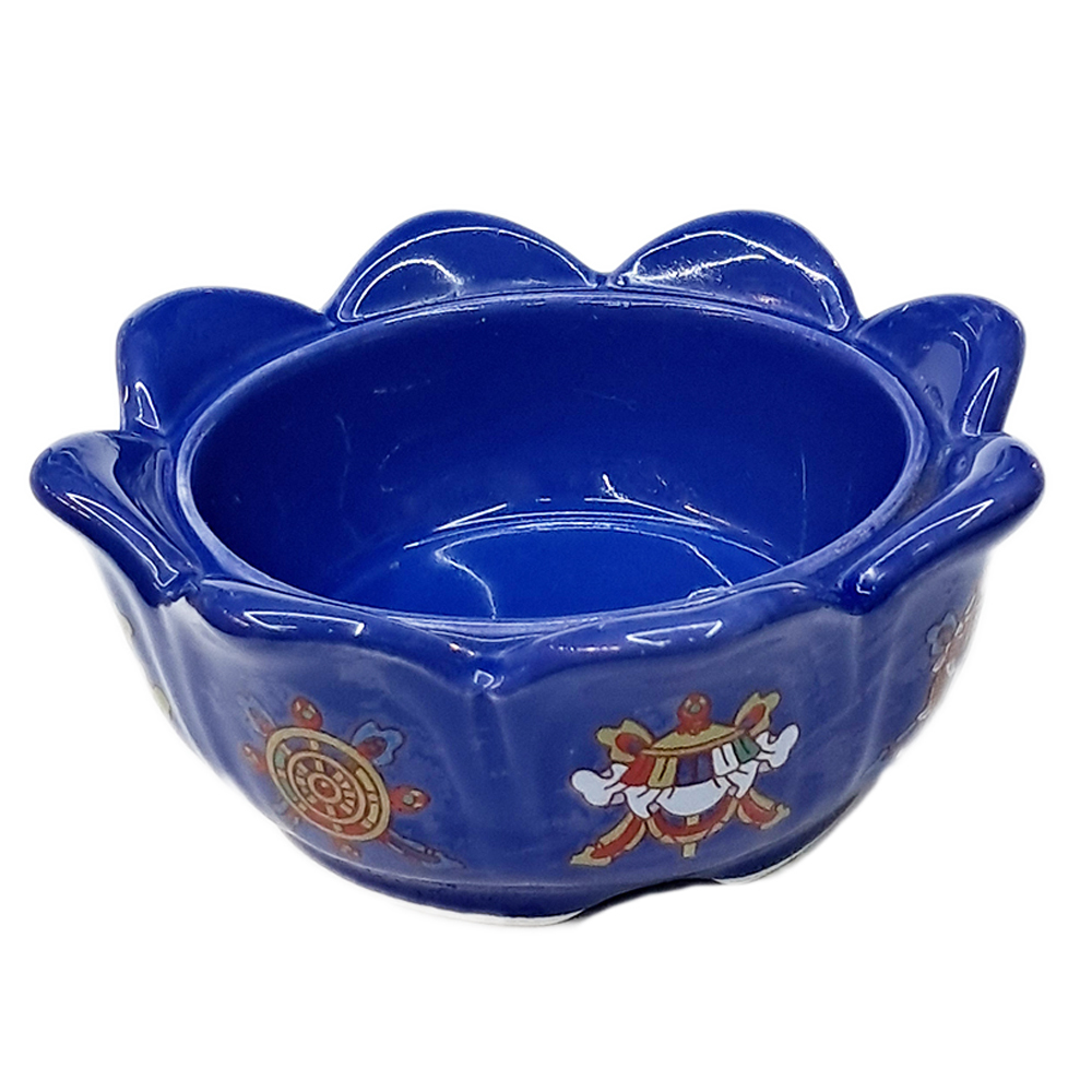 八吉祥 藍蓮花瓷座{吉祥 長壽百歲}【十方】154568