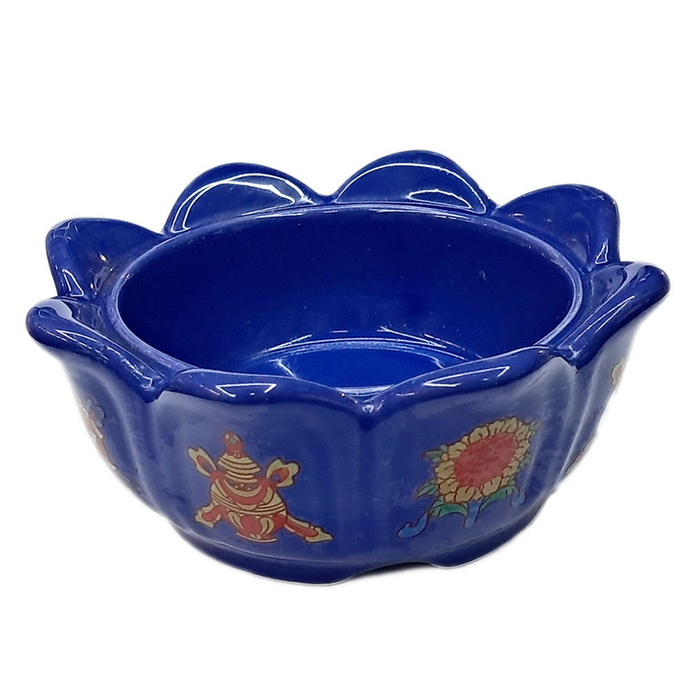 八吉祥 藍蓮花瓷座{吉祥 長壽百歲}【十方】154568