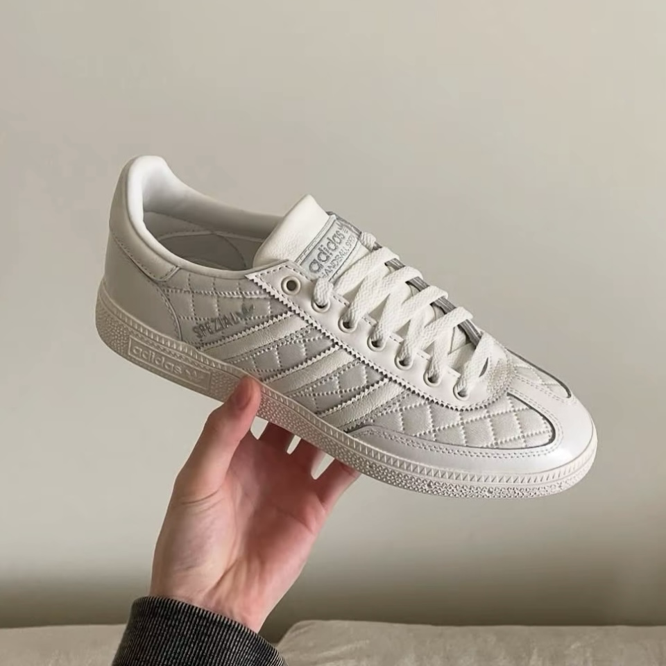Adidas Originals HANDBALL SPEZIAL 全白 小香風 菱格紋 漆皮 珠光 低筒休閒鞋
