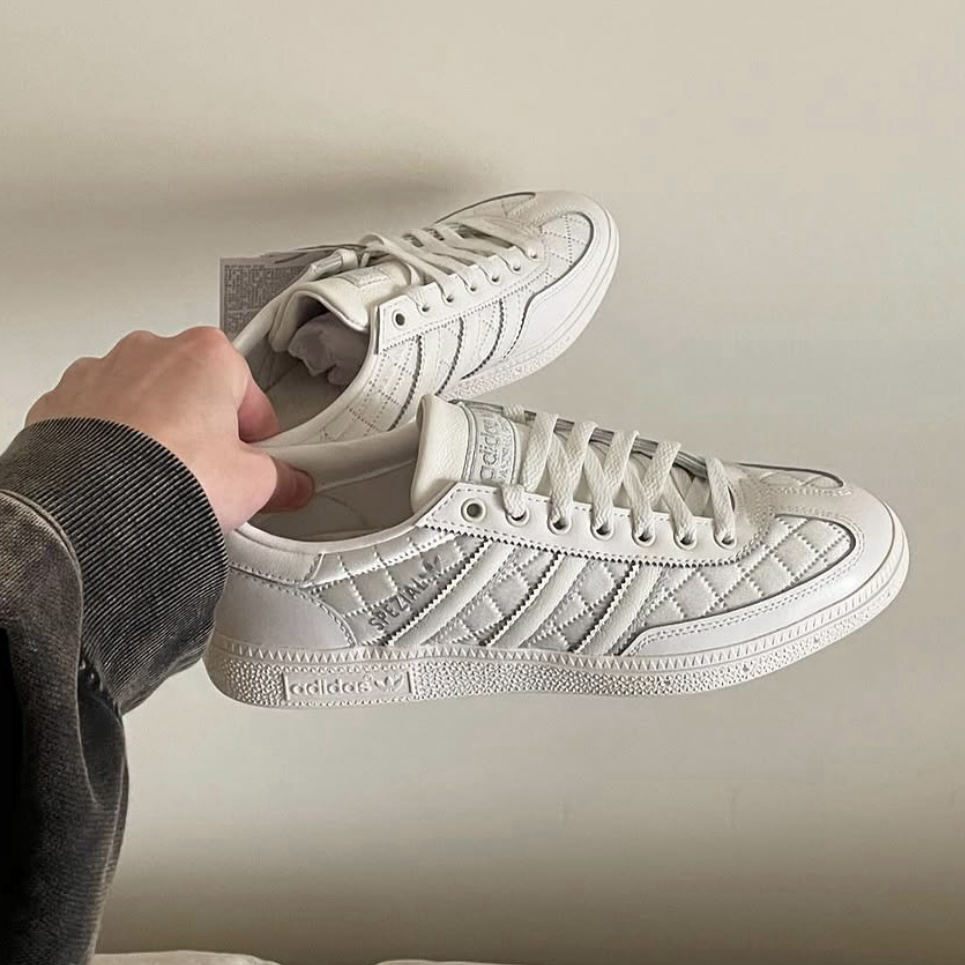 Adidas Originals HANDBALL SPEZIAL 全白 小香風 菱格紋 漆皮 珠光 低筒休閒鞋