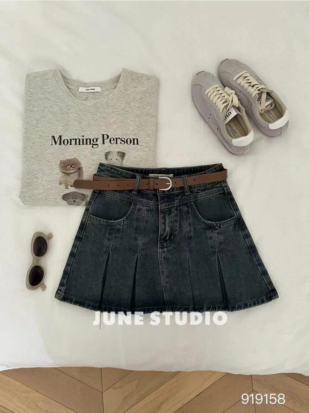 (GOAL) 美式牛仔百褶裙 (附皮帶 內有安全褲)