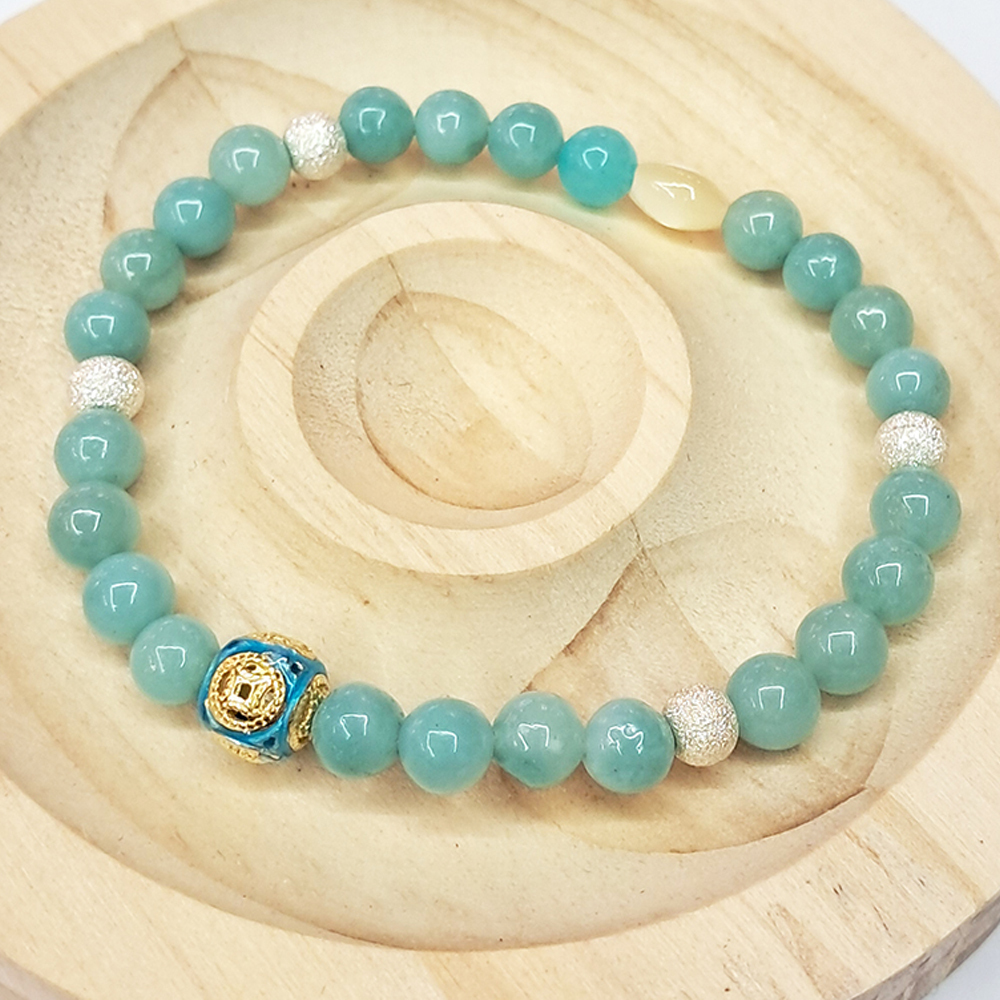 財源滾滾{925純銀}彩繪珠&天河石手珠6mm【十方】154575