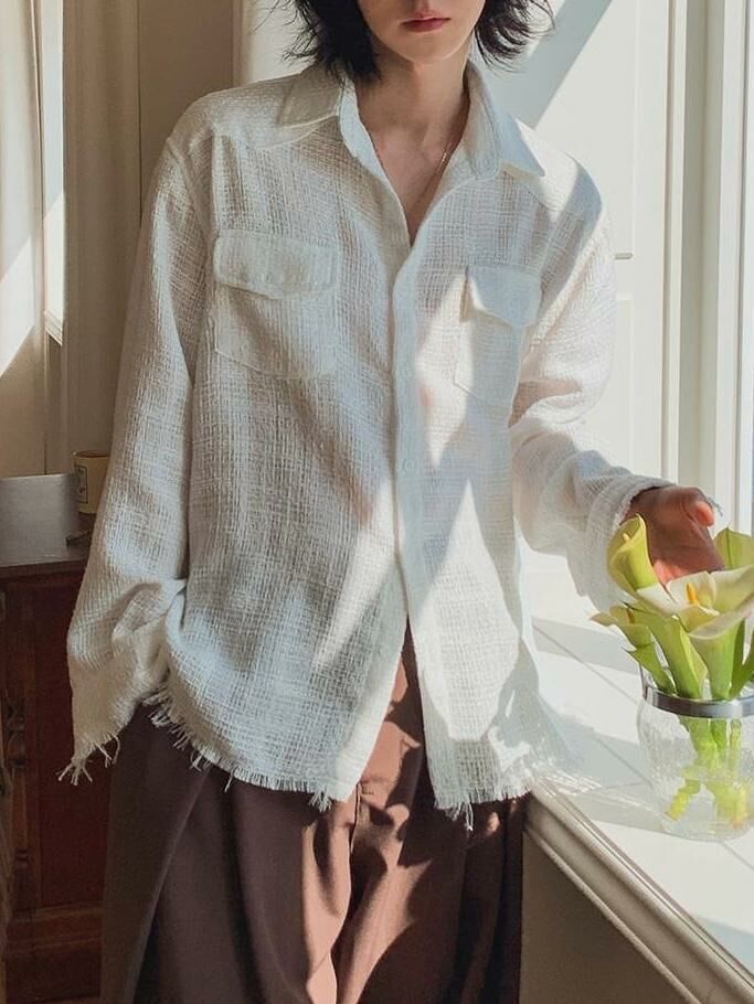 淨色暗紋長袖恤衫 S2306