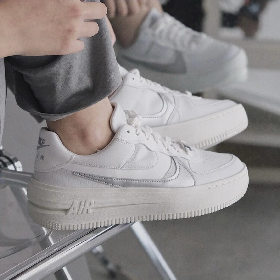 Nike Air Force 1 PLT.AF.ORM 白銀 厚底 增高 AF1 金屬銀