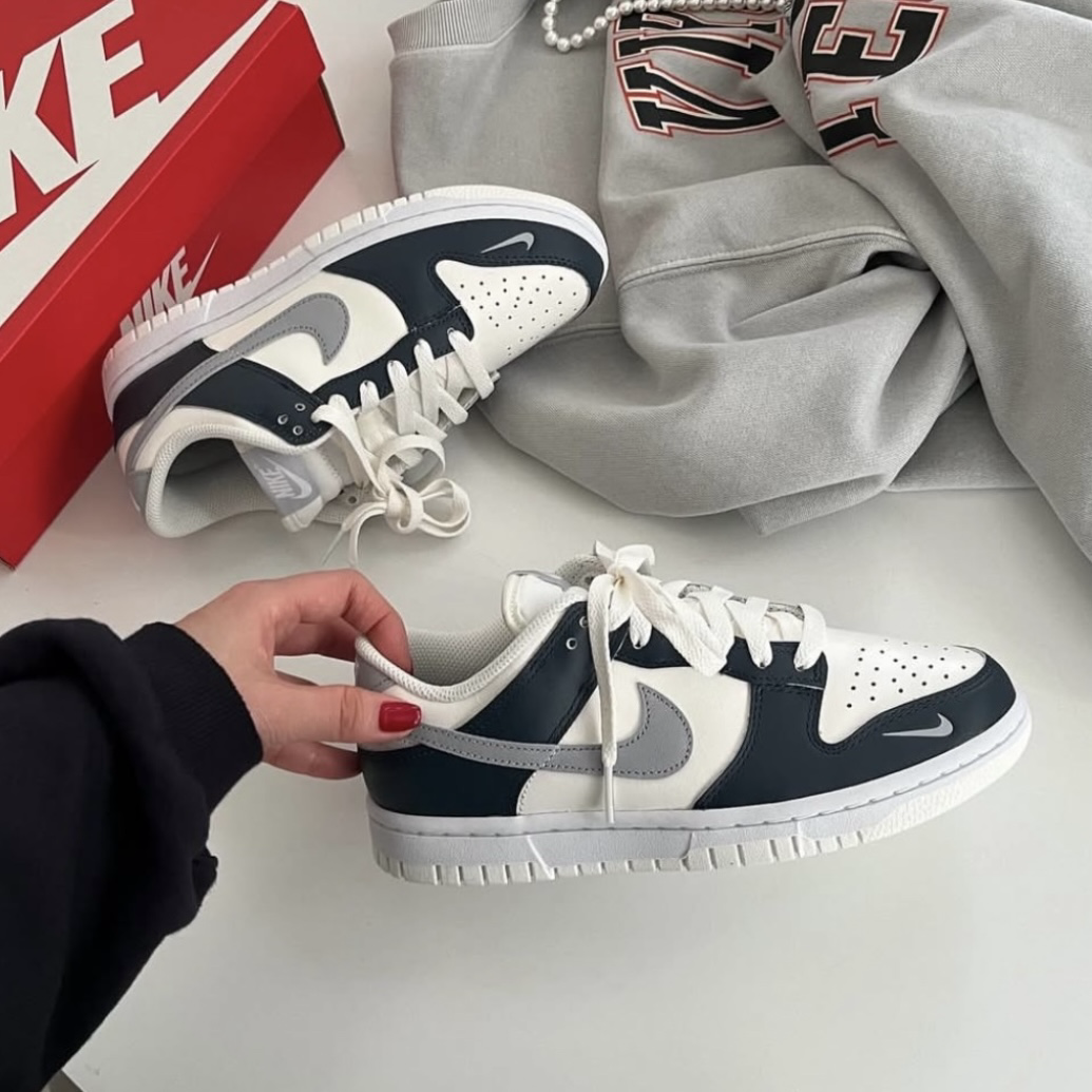 Nike Dunk Low Armoury Navy 海軍藍 藍白灰 刺繡小勾 男女鞋