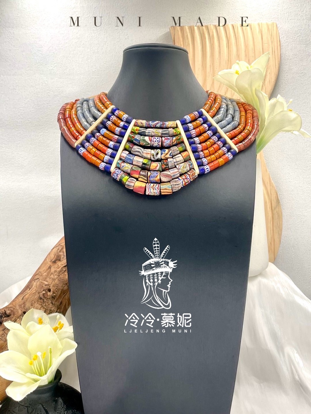 Muni-No.37貿易老珠七排複串短鍊46cm