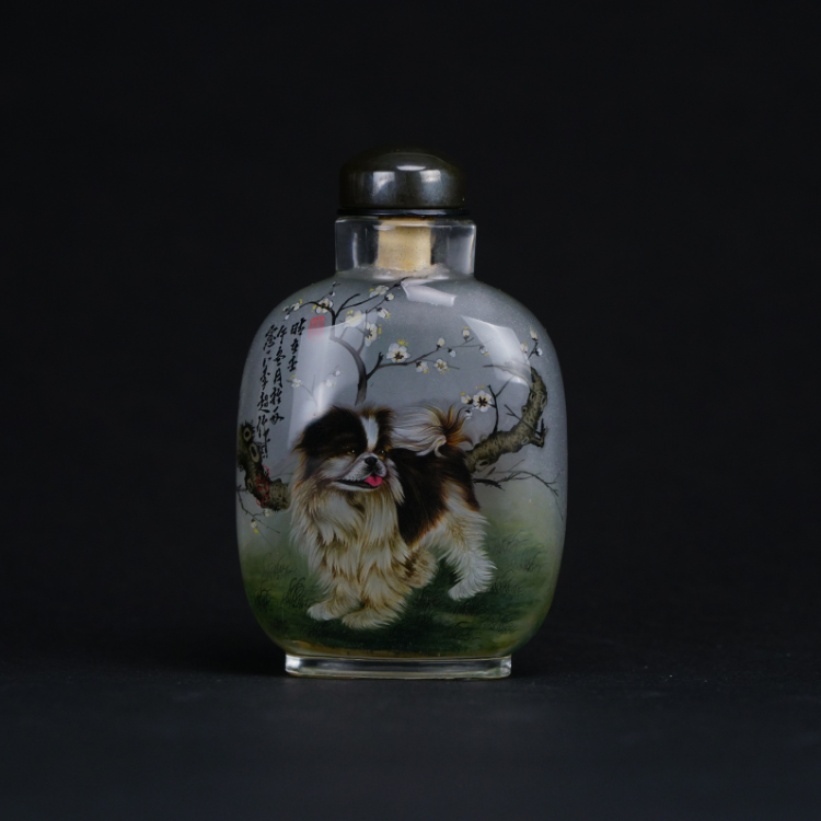 鹿港窯典藏級內畫工藝|雙狗圖鼻煙壺 忠誠雙犬展現友誼長存與守護之意