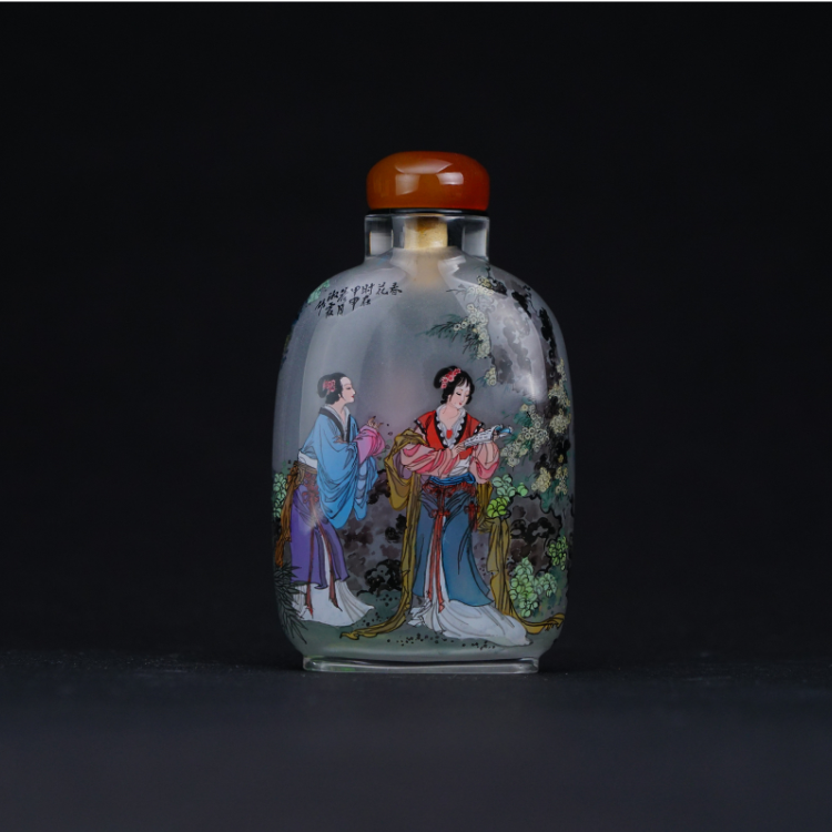 鹿港窯典藏級內畫工藝|仕女圖鼻煙壺 古典仕女展現端莊秀雅與詩意風華