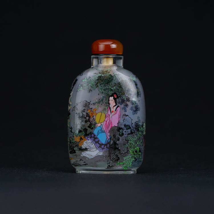 鹿港窯典藏級內畫工藝｜仕女圖鼻煙壺 古典仕女展現端莊秀雅與詩意風華