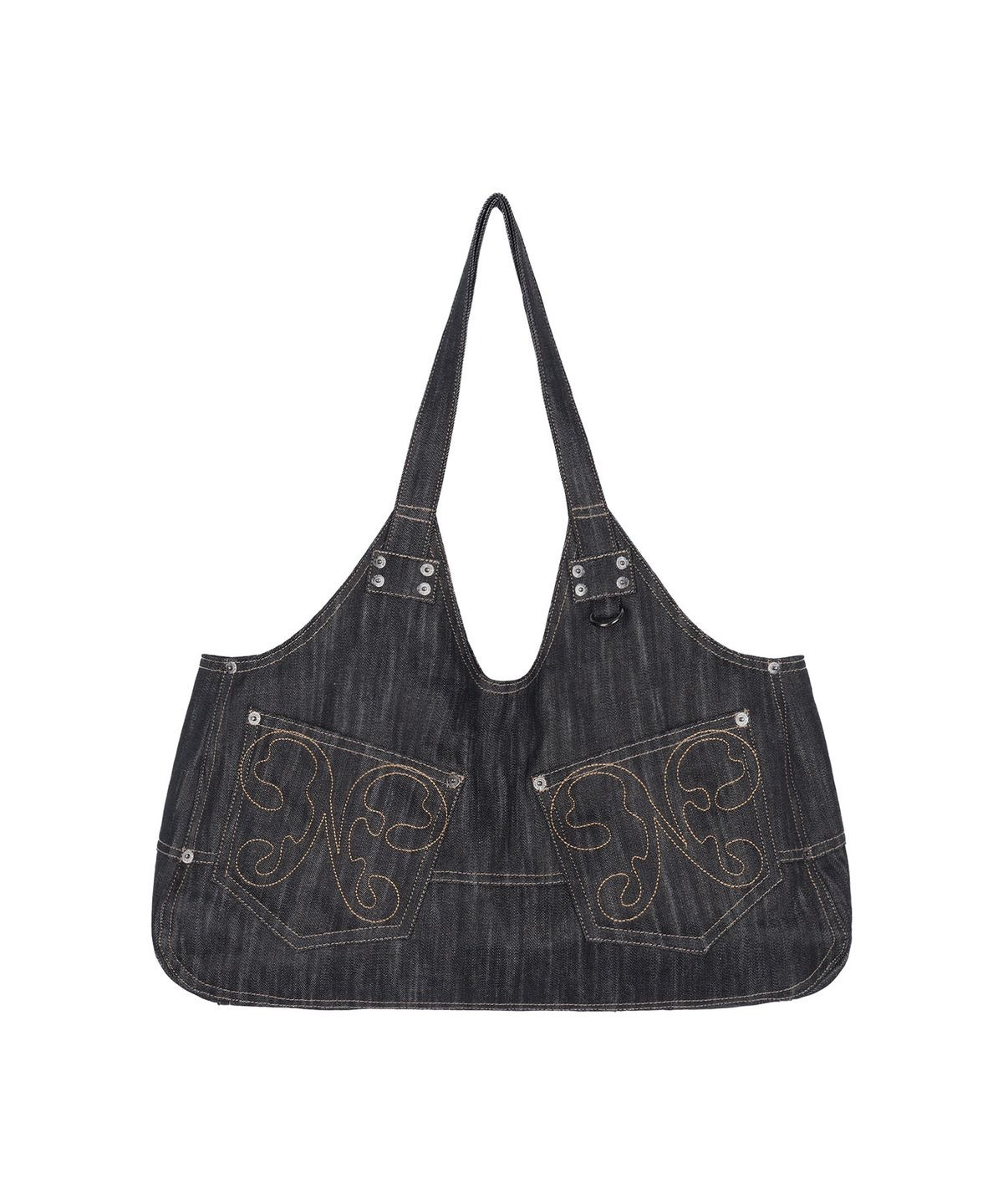 NASTY FANCY CLUB) BIG POCKET DENIM SHOULDER BAG (BLACK