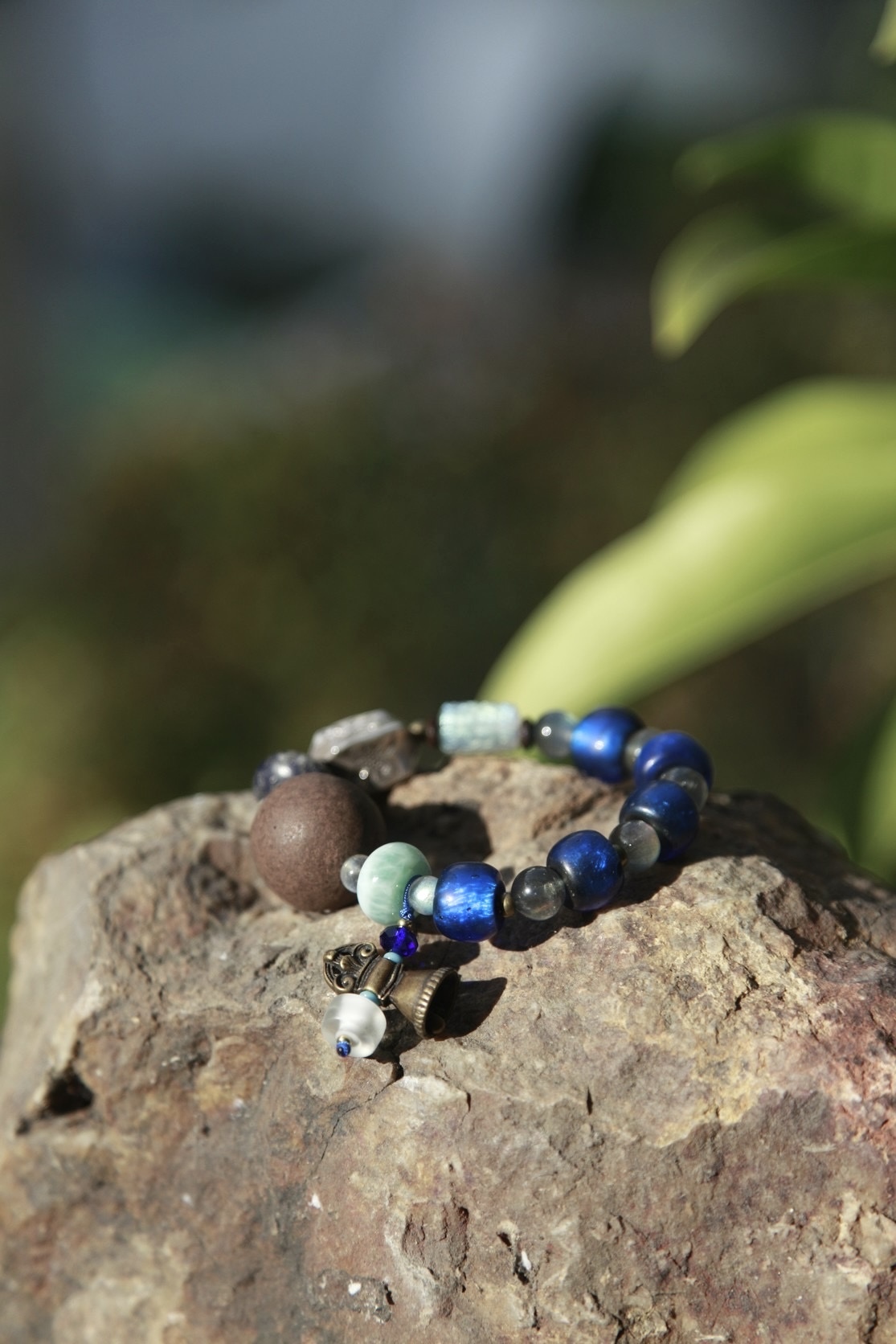 藥珠多寶手串藍金箔老琉璃