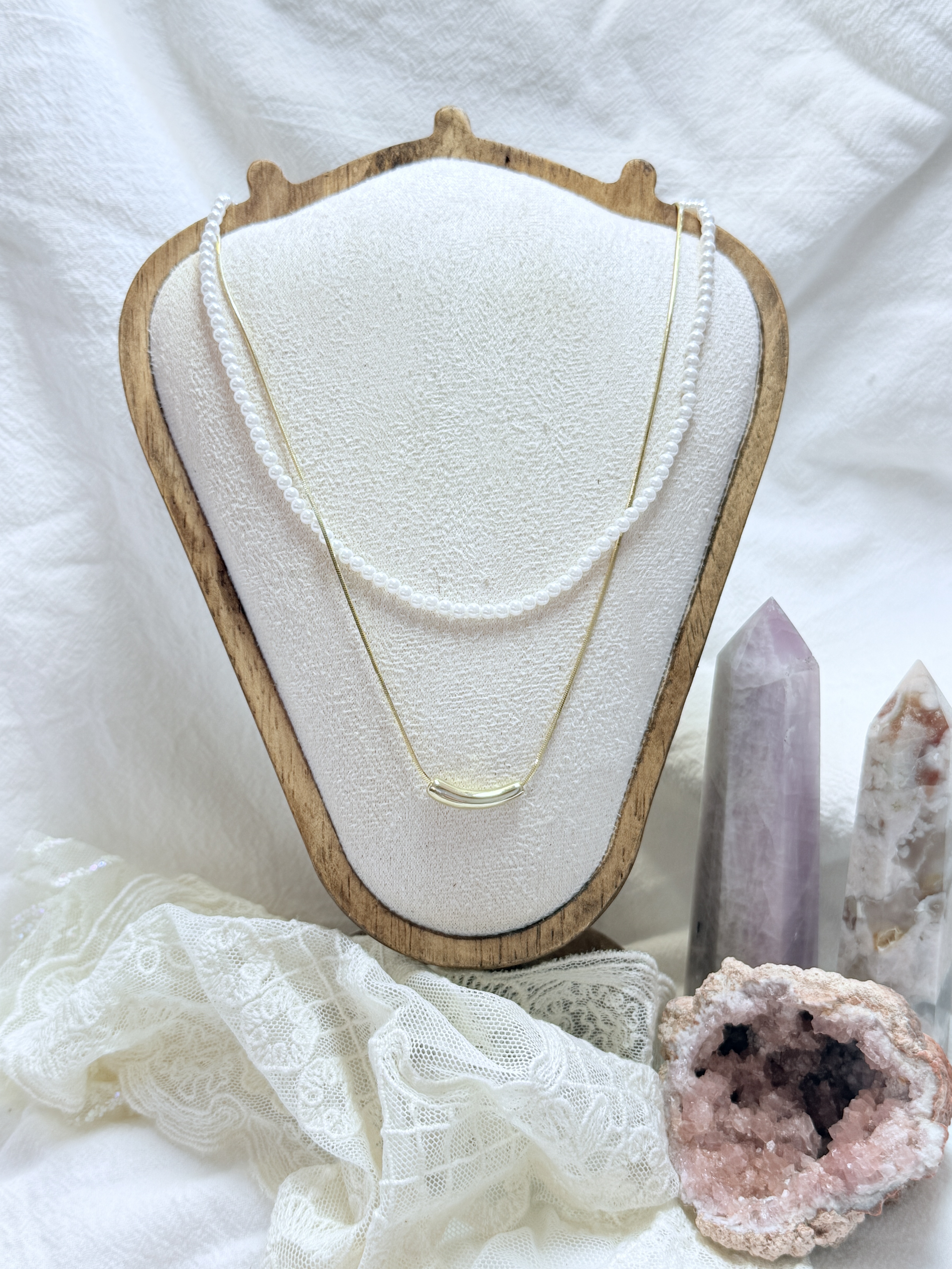 Korean Style Freshwater Pearl with Gold Color Necklace