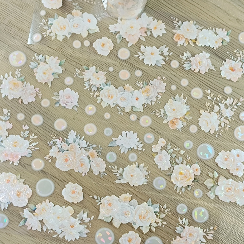 韓國 ggaggong．奶油色花朵 6cm立體亮面PET紙膠帶 <只有整捲>