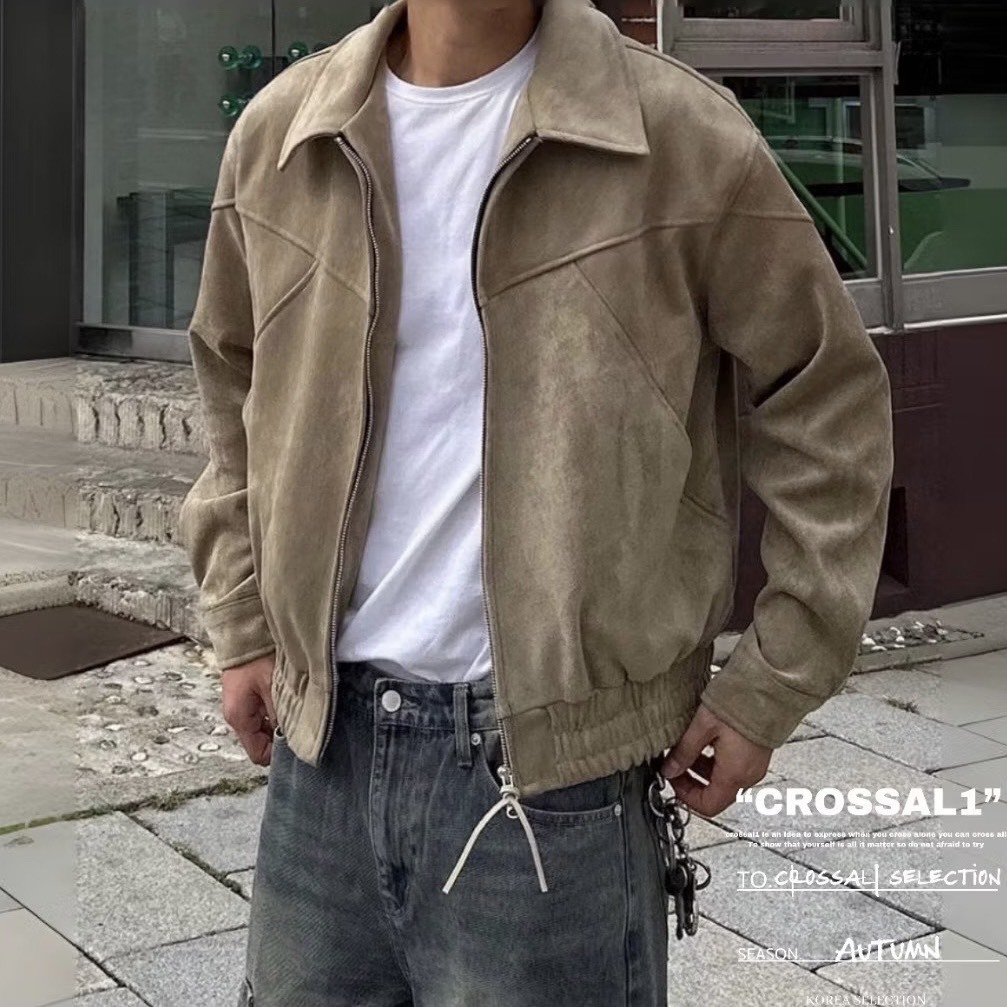 麂皮絨短款翻領外套