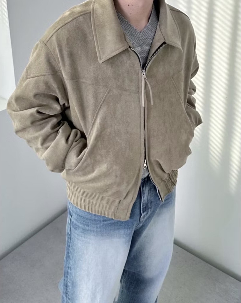 麂皮絨短款翻領外套