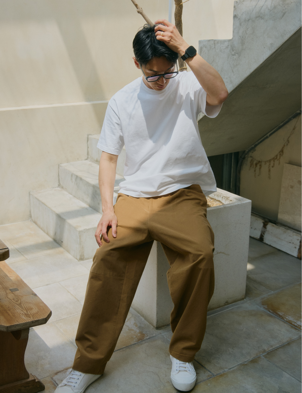 打褶質感鬆緊繭型褲（2色）