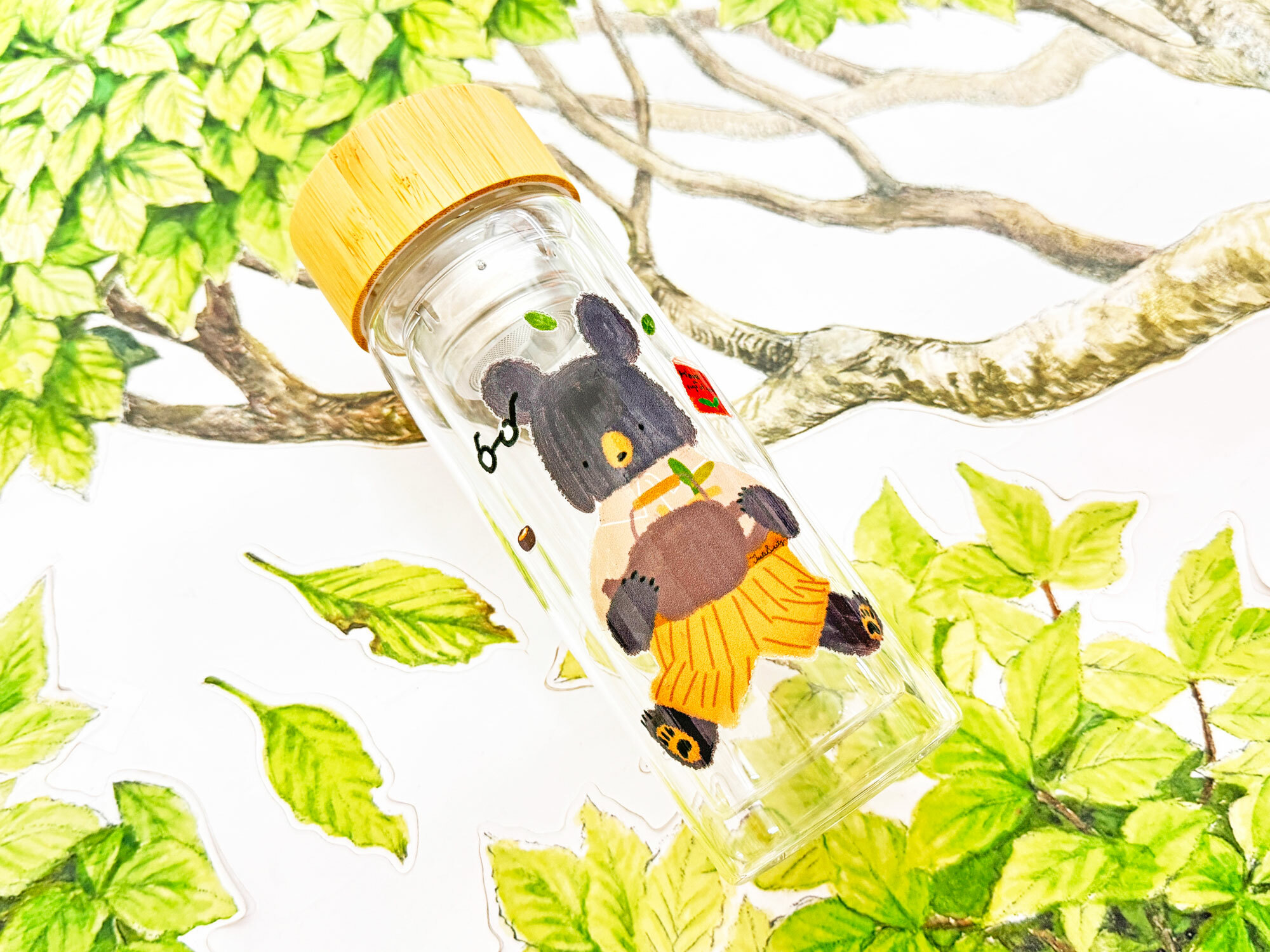 茶香熊款雙層玻璃杯沖泡瓶