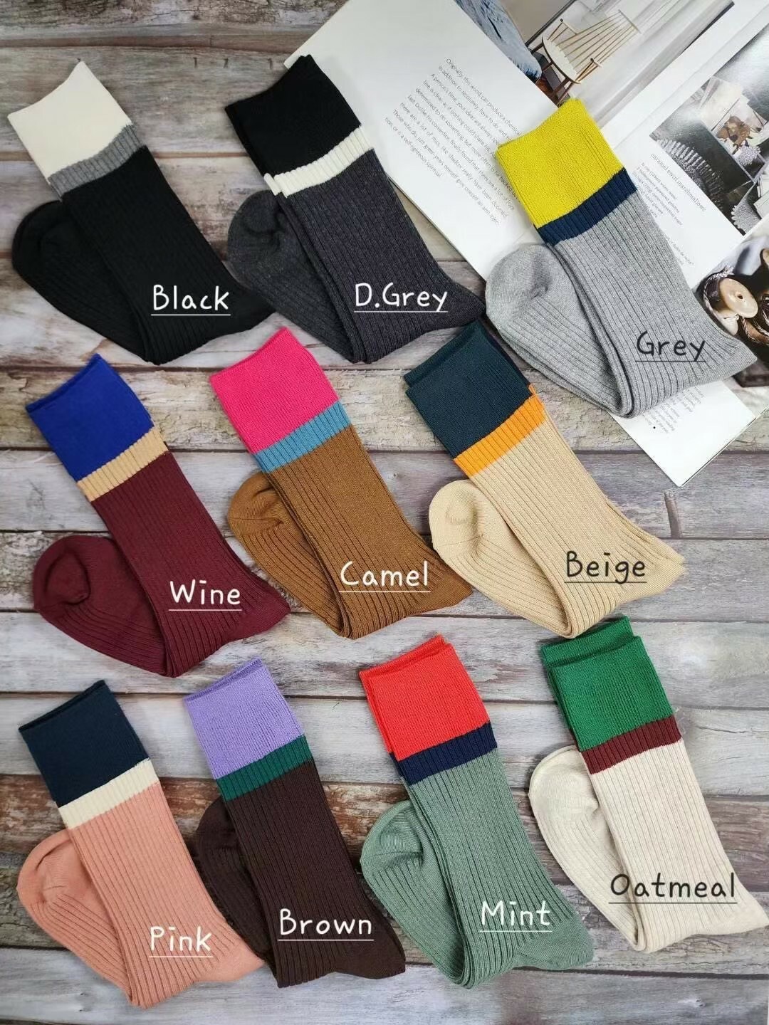 四季款百搭拼色中筒襪(特價)