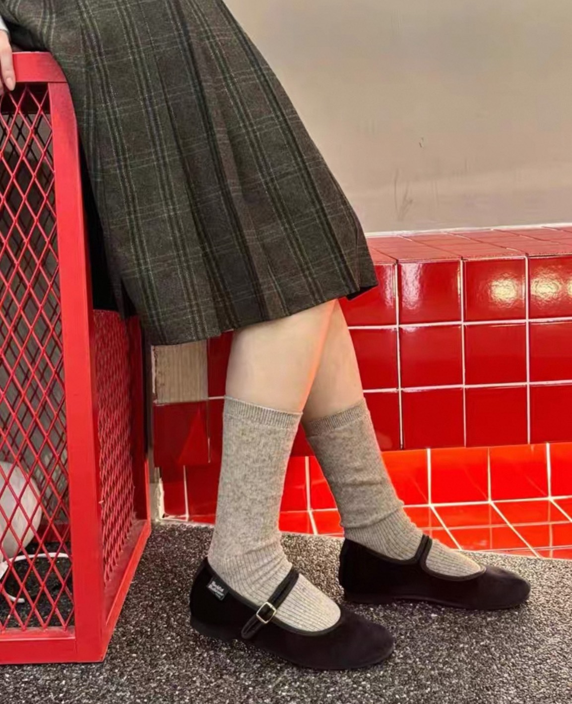 四季款亞麻紗拼接中筒堆堆襪(特價)