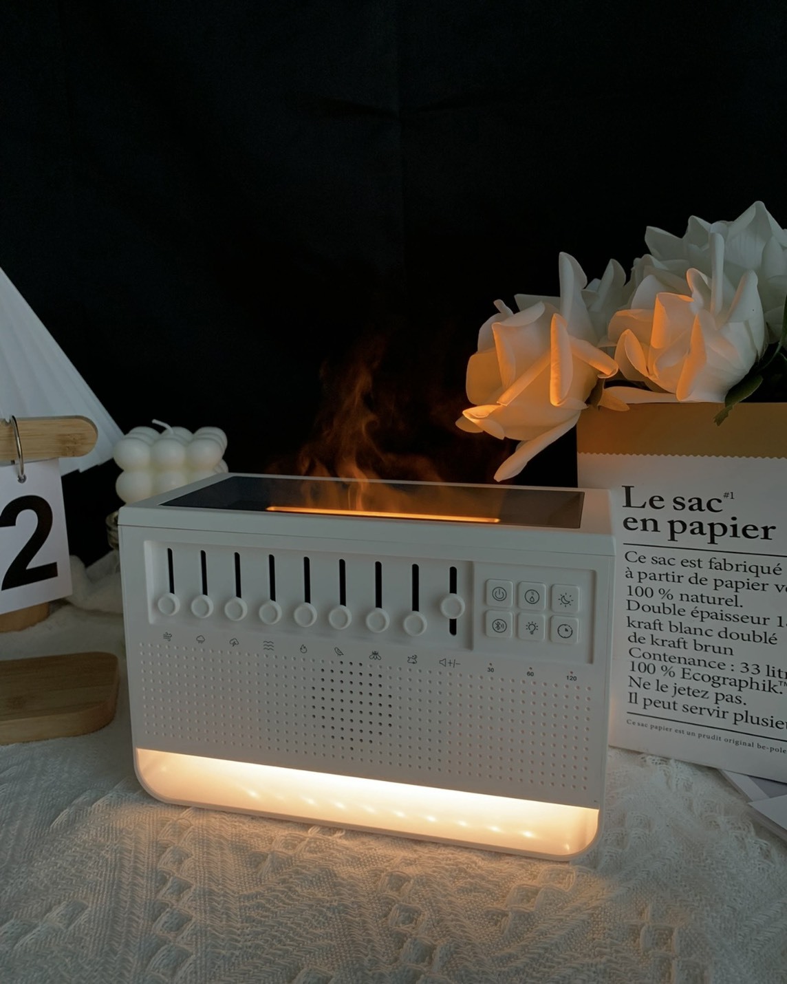 白噪音火焰香薰機 多功能香薰機 助眠機 8種情境選擇 除噪助眠 小夜燈 香氛機 睡眠管家 一機多用