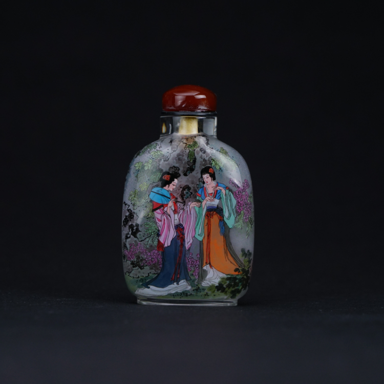 鹿港窯典藏級內畫工藝|仕女圖鼻煙壺 古韻仕女展現柔美風姿與文化雅韻