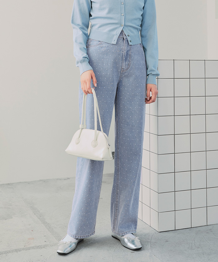 titivateドット/カラーストレートデニムパンツ淺藍點點M（AFXT0263）