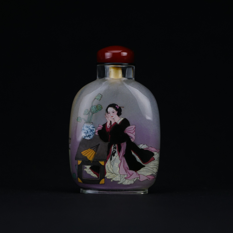 鹿港窯典藏級內畫工藝|仕女圖鼻煙壺 雅緻仕女展現端莊氣韻與柔美風情