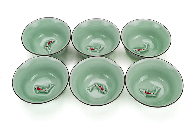 鹿港窯禮品館｜青瓷小魚茶杯組｜精美禮盒包裝｜送禮體面又有品味