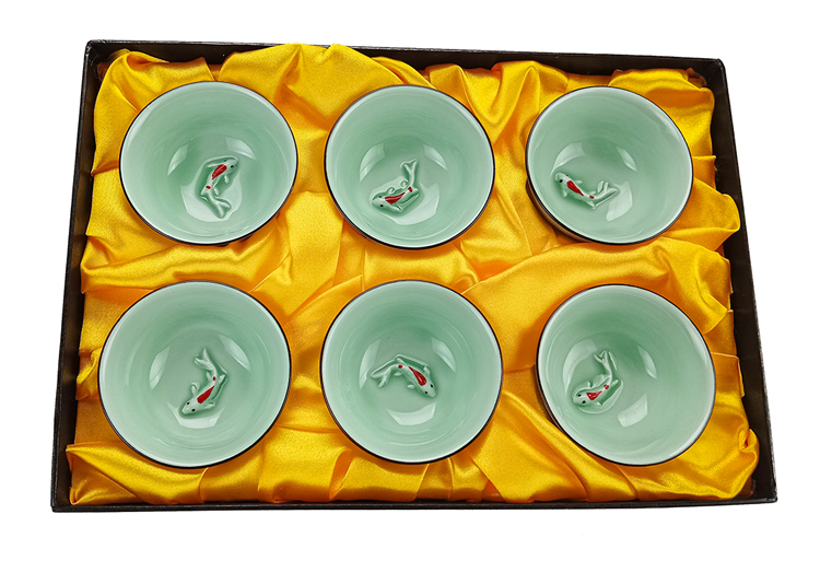 鹿港窯禮品館｜青瓷小魚茶杯組｜精美禮盒包裝｜送禮體面又有品味