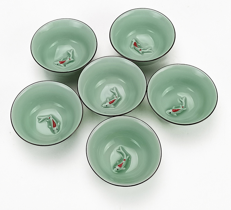 鹿港窯禮品館｜青瓷小魚茶杯組｜精美禮盒包裝｜送禮體面又有品味