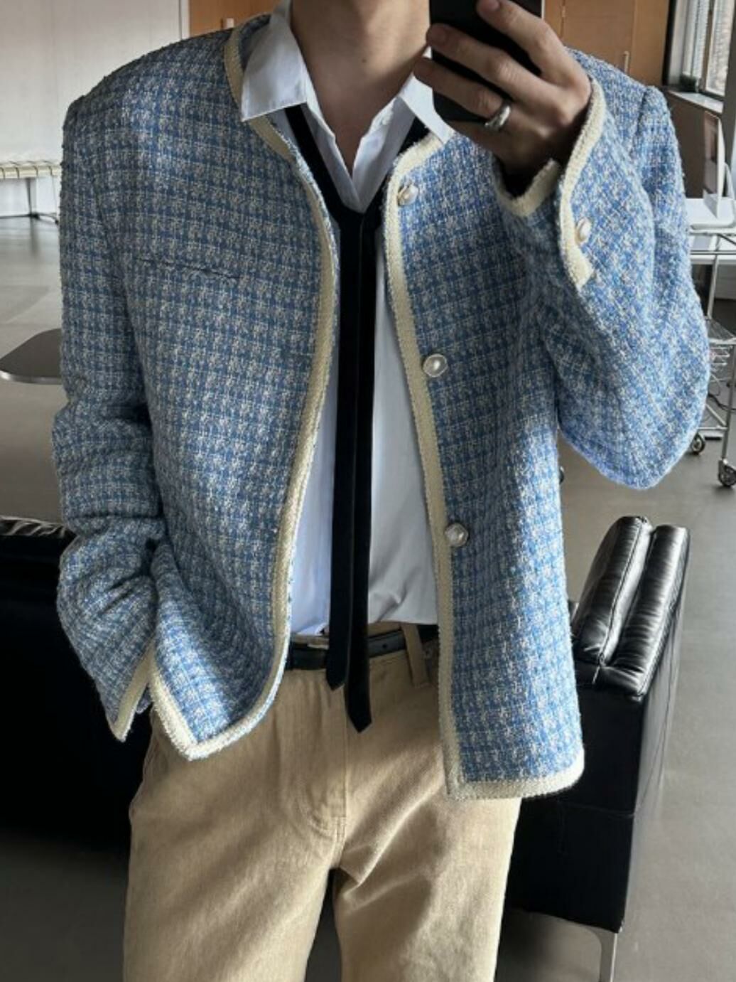 圓領格紋開胸外套 D.B.Y.M-056JK