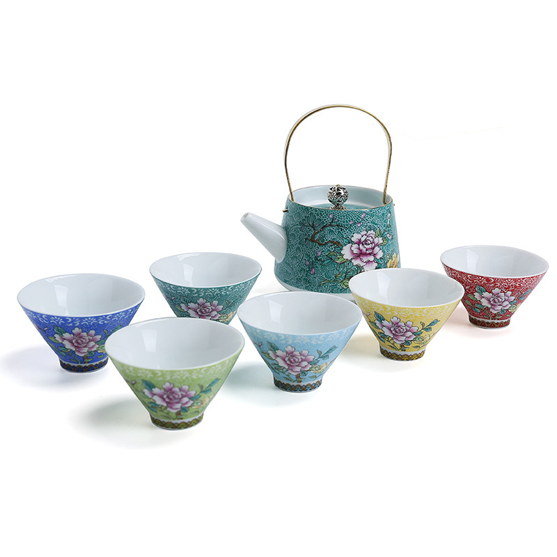 花開富貴1壺6杯茶具組｜高雅瓷器設計 顏色隨機出貨送禮首選