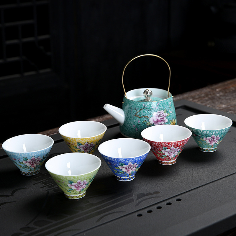 花開富貴1壺6杯茶具組｜高雅瓷器設計 顏色隨機出貨送禮首選