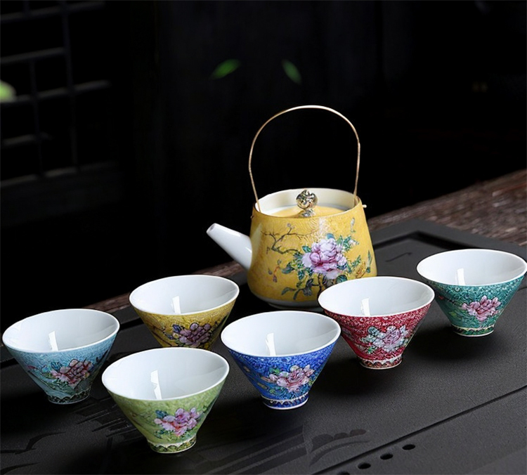 鹿港窯精品茶具│花開富貴壺杯組 一壺六杯雅致呈現