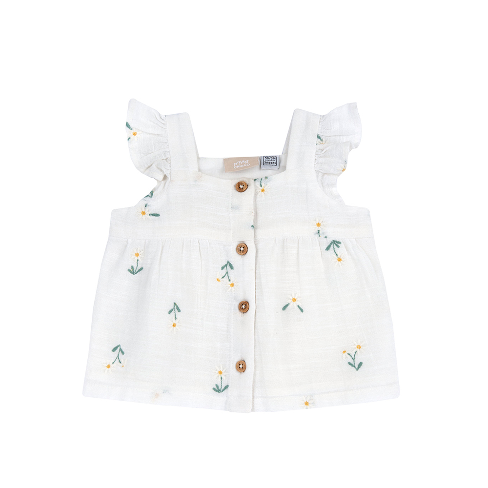 莫蘭迪庭園-滿版繡花朵前開背心上衣