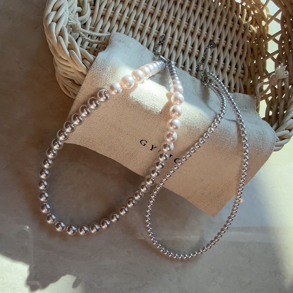 landy經典溫柔質量玫瑰金米珍珠項鍊”系列