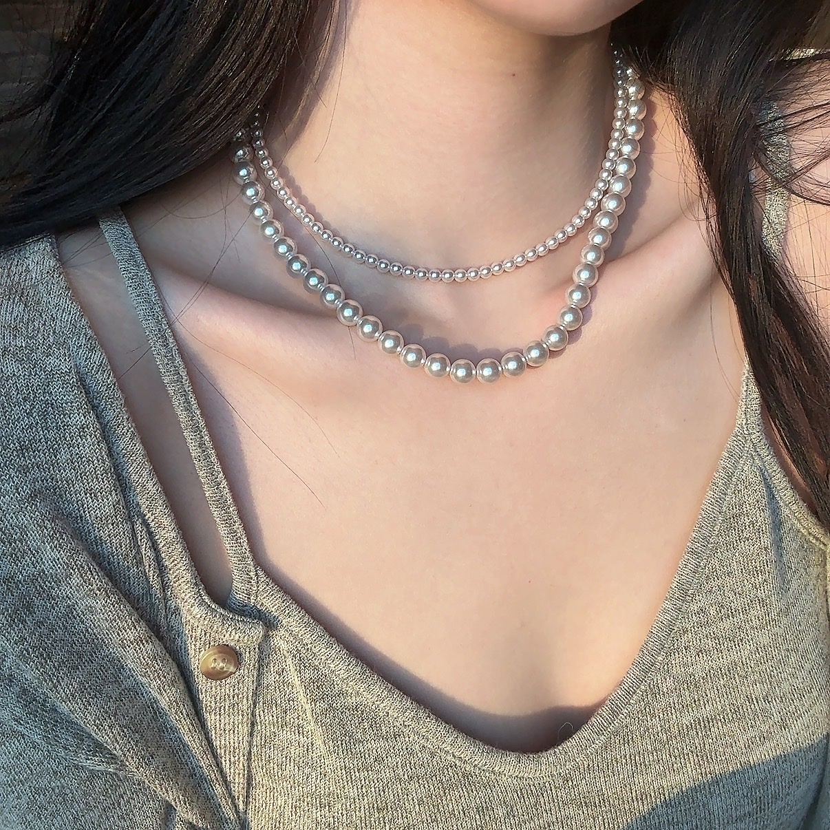 landy經典溫柔質量玫瑰金米珍珠項鍊”系列